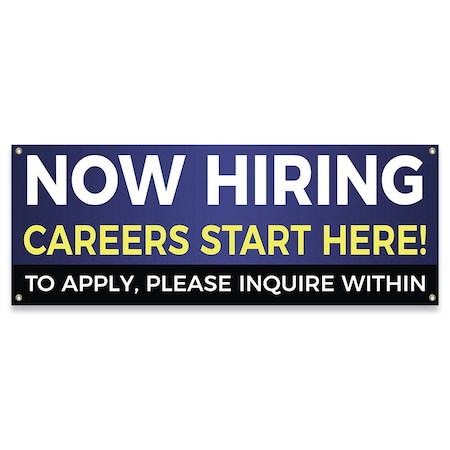 Signmission Now Hiring Careers Start Here Banner Concession Stand Food Truck Single Sided B-30111